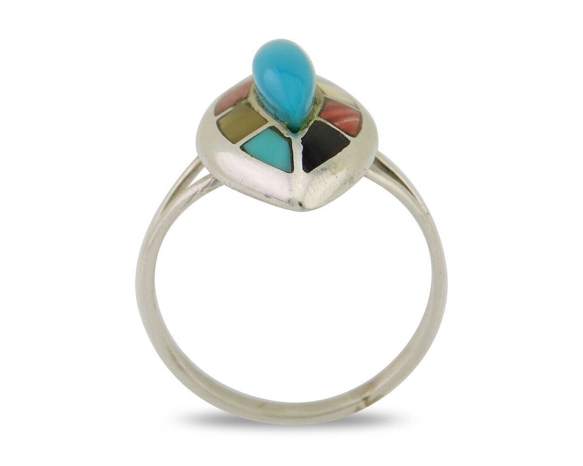 Navajo Ring 925 Silver Turquoise Shell Onyx Spiney Oyster Native Artist C80's