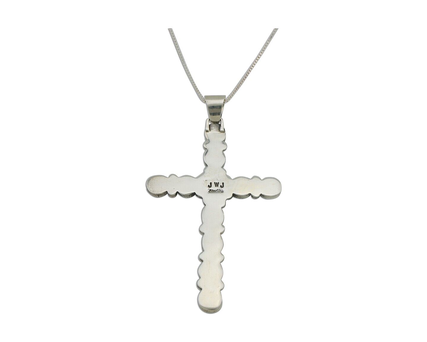 Navajo Cross Necklace 925 Silver Blue Turquoise Artist Signed JWJ C.80's