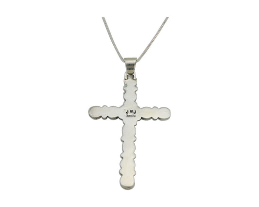 Navajo Cross Necklace 925 Silver Blue Turquoise Artist Signed JWJ C.80's