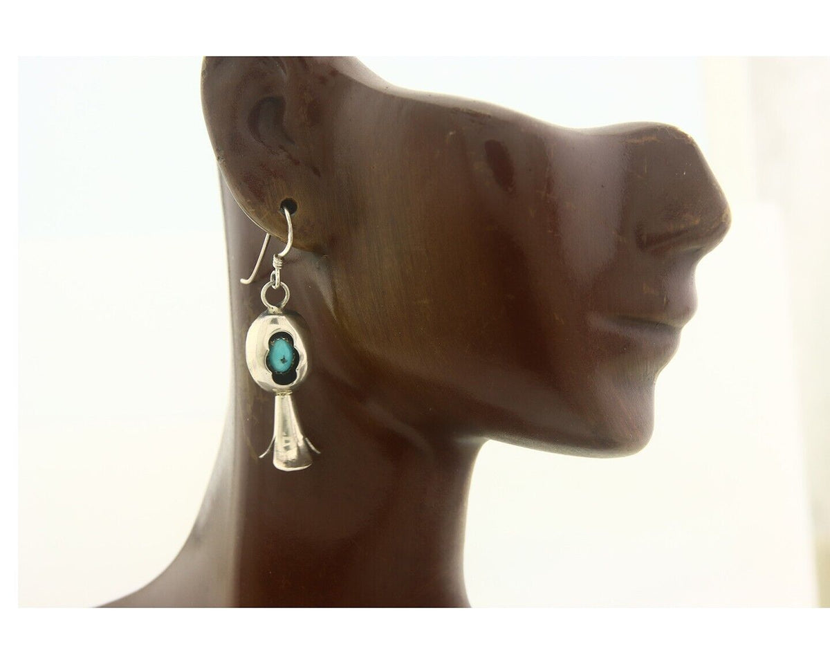 Navajo Squash Earrings 925 Silver Natural Turquoise Native American Artist C80s
