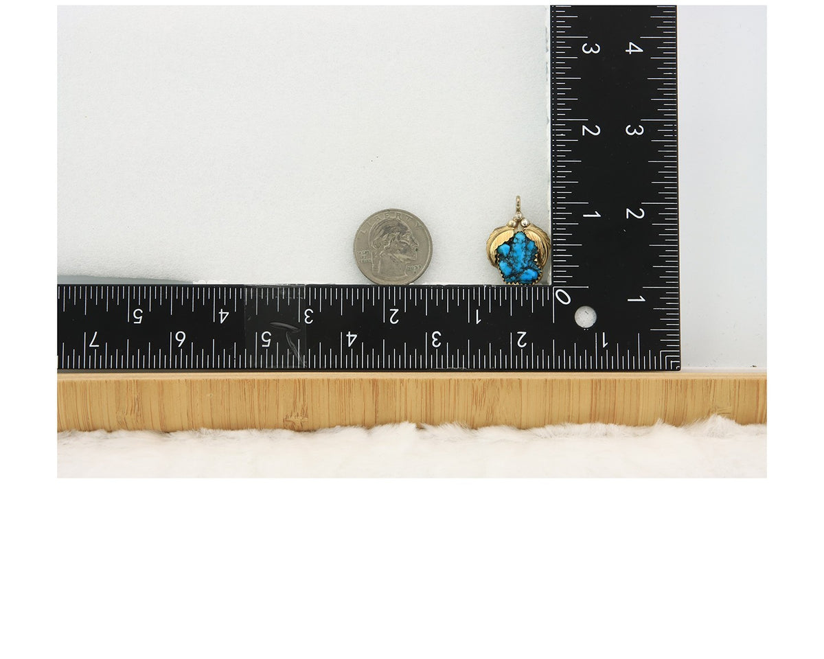 Navajo Pendant Sterling Silver & Gold Natural Blue Turquoise Authentic Native