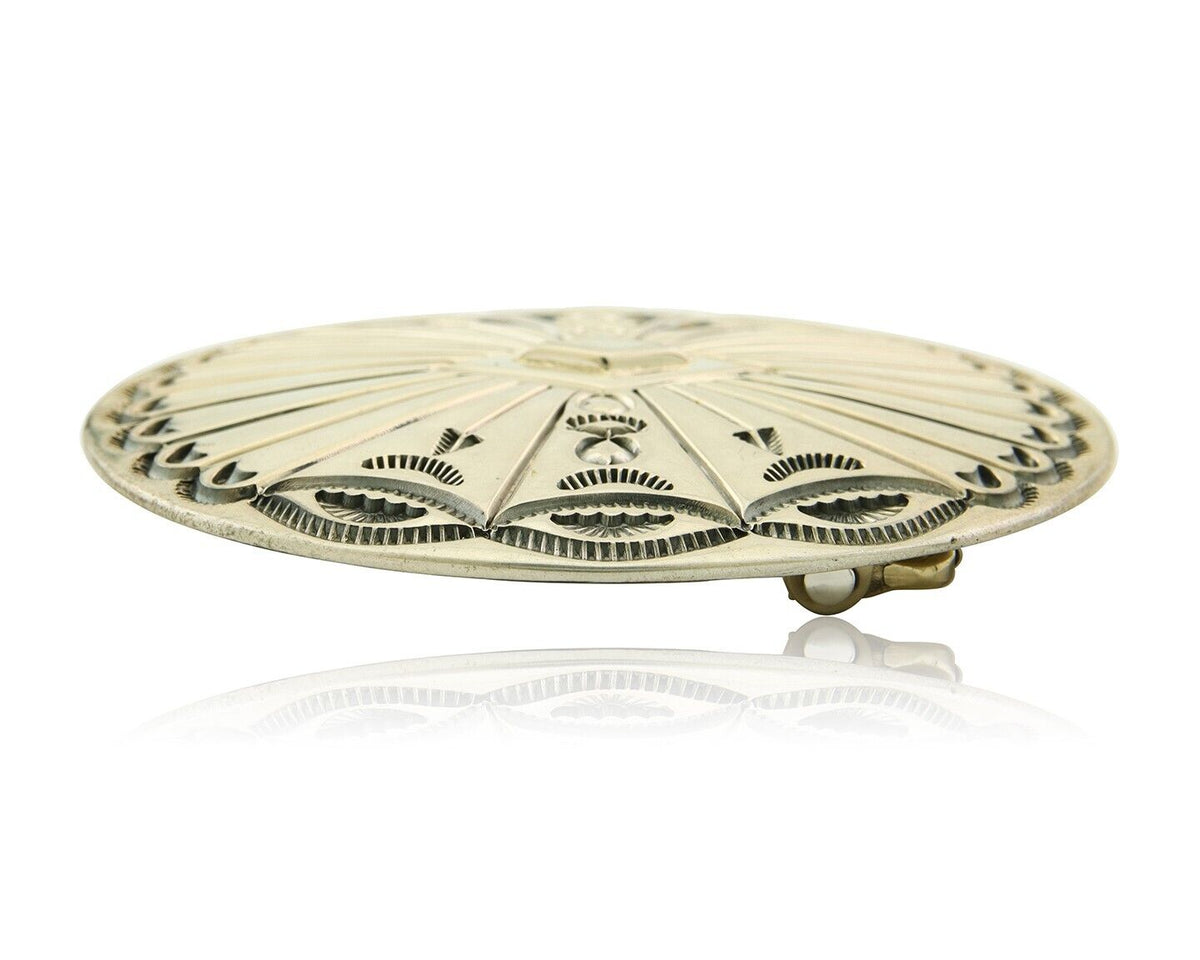 Navajo Belt Buckle 925 Sterling Silver Artist Signed Tim Guerro 2.5x3 in C.80's