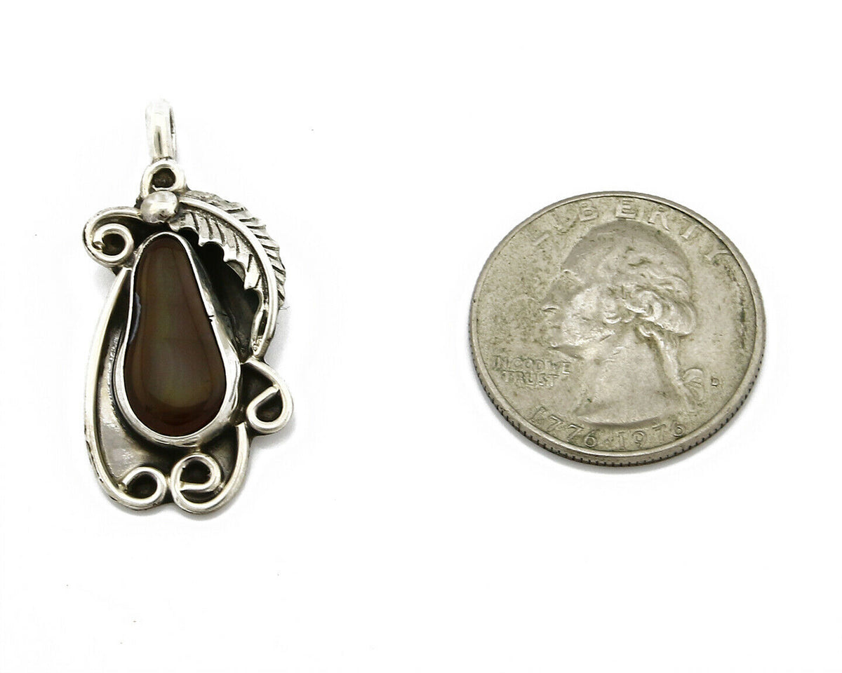 Navajo Josephine Rojas Natural Mined Fire Agate .925 Silver Handmade Pendant