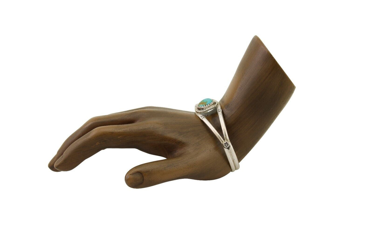 Navajo Hand Stamped Cuff Bracelet Turquoise 925 Silver Native American Artist