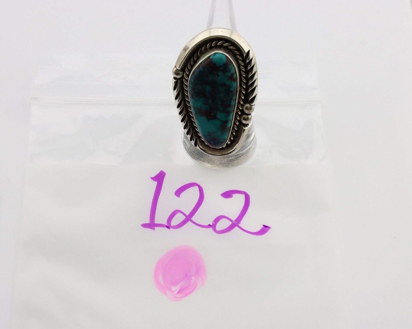 Navajo Ring 925 Silver Natural Blue Turquoise Artist Signed Ben S C.80's