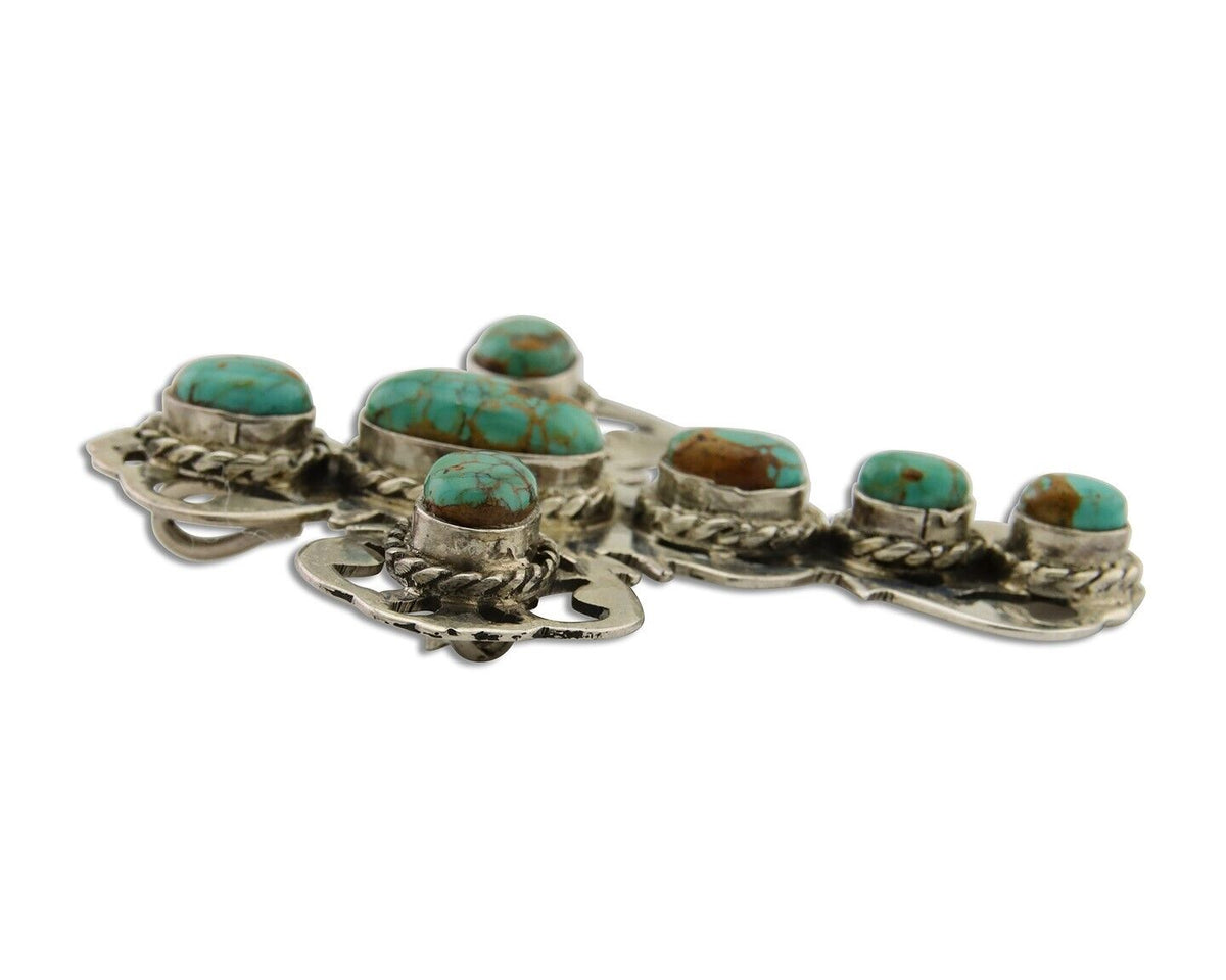 Navajo Pin Pendant 925 Silver Natural Spiderweb Turquoise Artist Signed Sun Set
