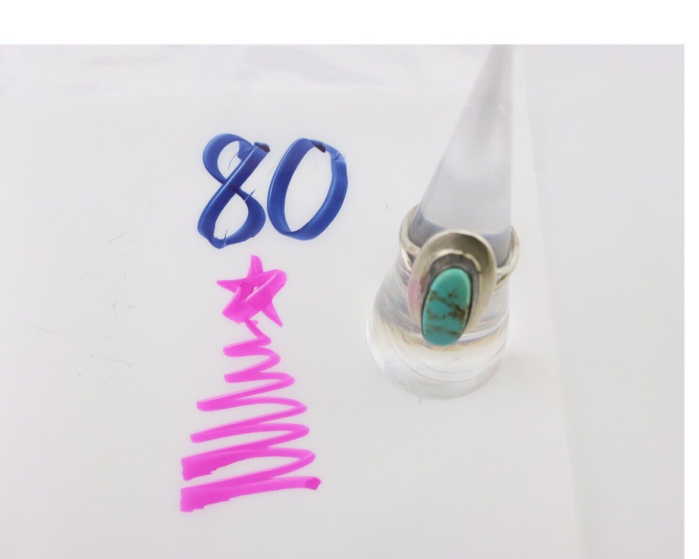 Navajo Ring 925 Silver Kingman Turquoise Artist Signed Kachina C.80's