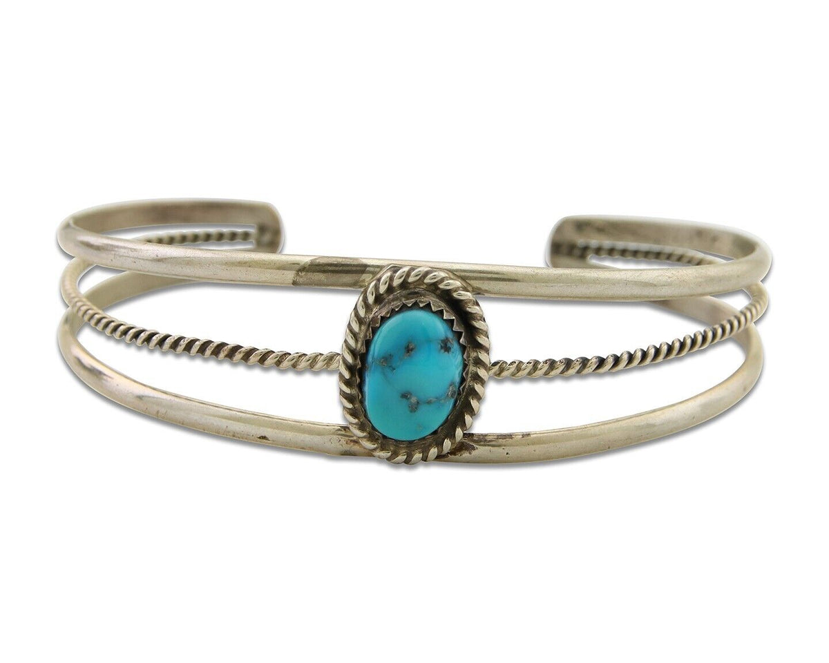 Navajo Cuff Bracelet 925 Silver Turquoise Cuff Artist Signed EG C.80's
