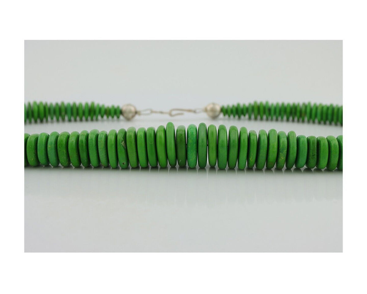 Navajo Necklace 925 Silver Green Apple Mojave Turquoise Native American Artist
