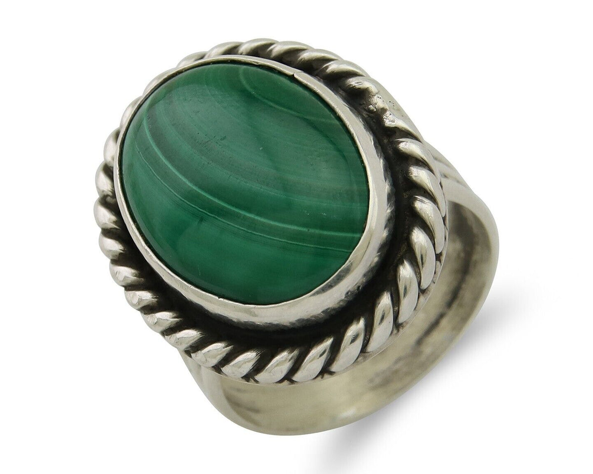 Navajo Ring 925 Silver Natural Malachite Native American Artist C.80's