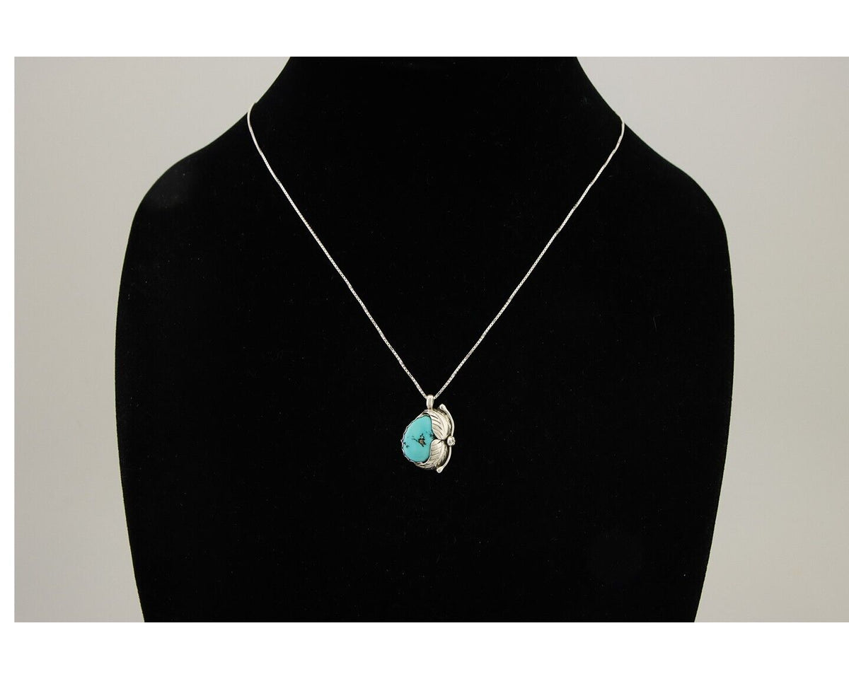 Navajo Necklace 925 Silver Natural Blue Turquoise Artist Signed D Zachary C.80's