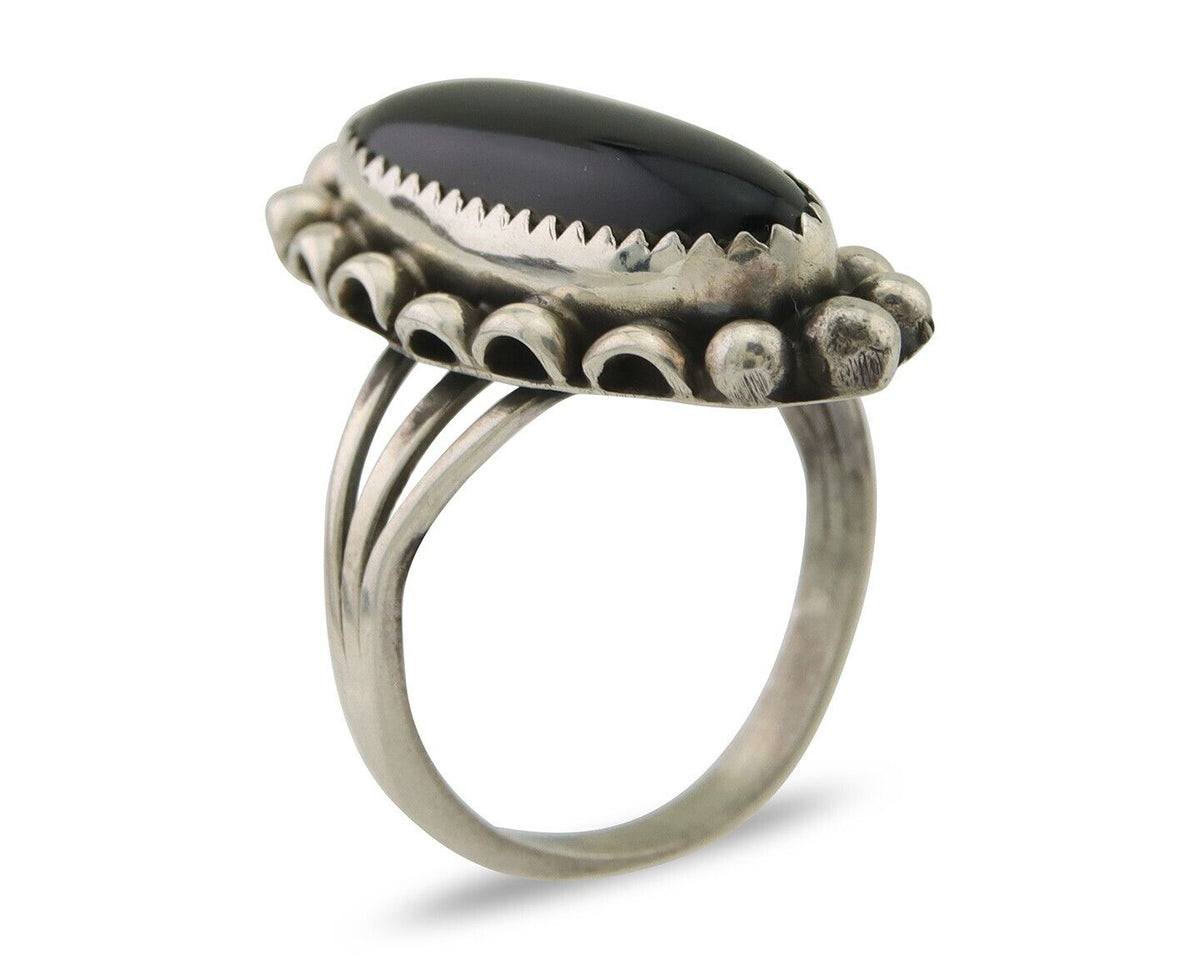 Navajo Handmade Ring 925 Silver Black Onyx Native American Artist C.80's