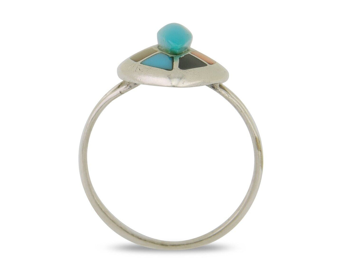 Navajo Ring 925 Silver Turquoise Shell Onyx Spiney Oyster Native Artist C80's