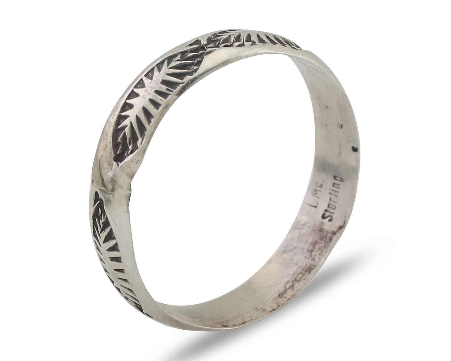 Navajo Hand Stamped Band 925 Silver 5.0 mm Signed Larry Chavez Size 9.75 C.80's