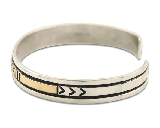 Navajo Bracelet 925 Silver & 12k Yellow Gold Plated Signed Thomas Singer C.80's