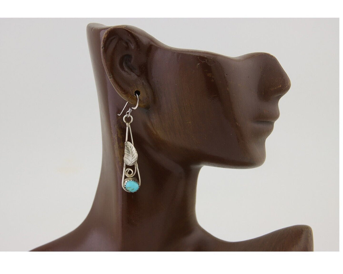 Navajo Dangle Earrings 925 Silver Natural Blue Turquoise Artist Signed JB C.80's