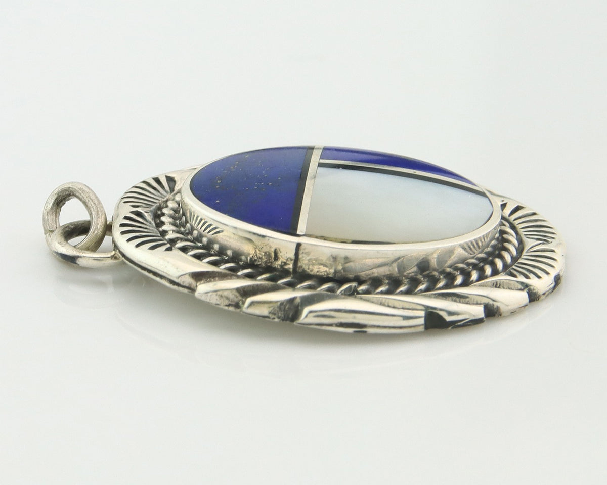 Navajo Pendant Sterling Silver Natural Gemstone Vintage Signed Bull Head
