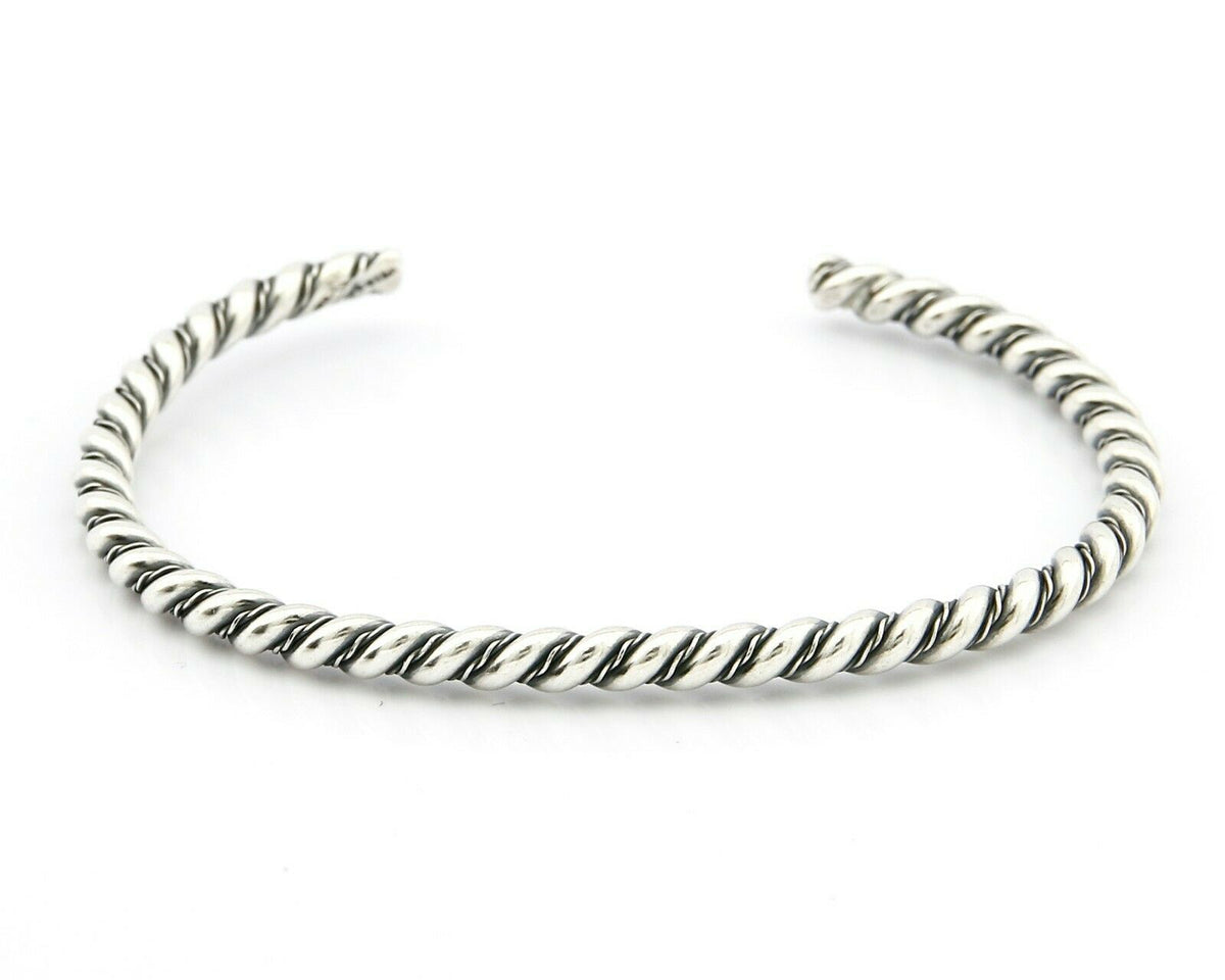 Navajo 3.8 mm Wide 925 Solid Sterling Silver Handmade Hand Stamped Cuff Bracelet