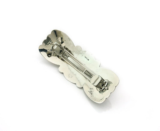 Navajo Barrette Sterling Silver Black Onyx Vintage Hand Stamped 3.9 in.