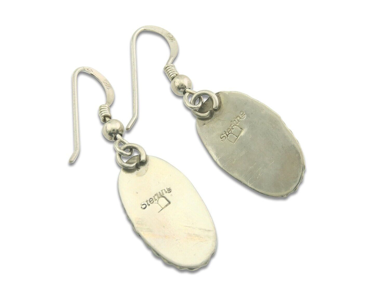 Navajo Earrings 925 Silver Natural Turquoise Artist Signed Davina Benally C.80's