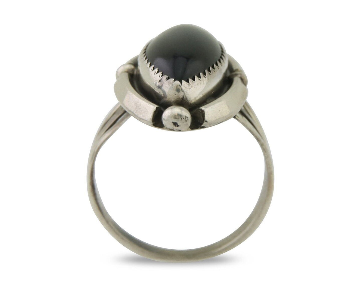 Navajo Handmade Ring 925 Silver Black Onyx Artist Signed SC C.80's