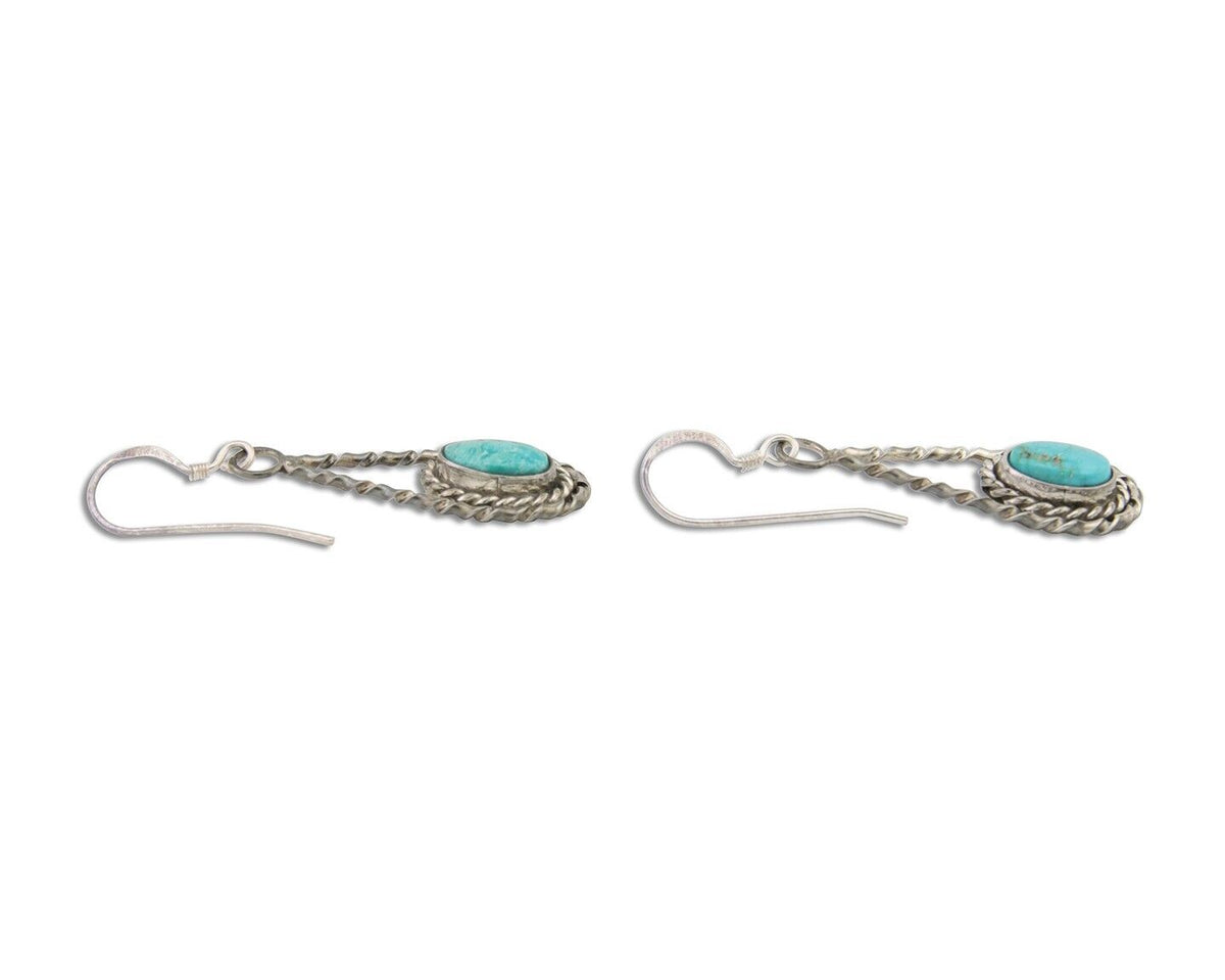 Navajo Dangle Earrings 925 Silver Natural Blue Turquoise Native Artist C.80's