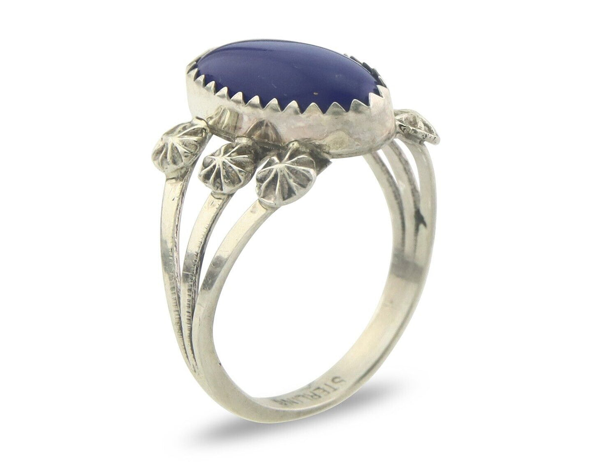Navajo Ring 925 Sterling Natural Lapis Handmade Native Artist C.80's