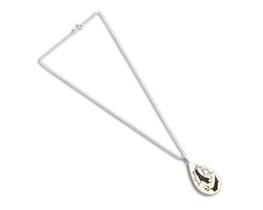 Eagle Pendant Navajo .925 Silver Gemstone Signed Ophie B Joe