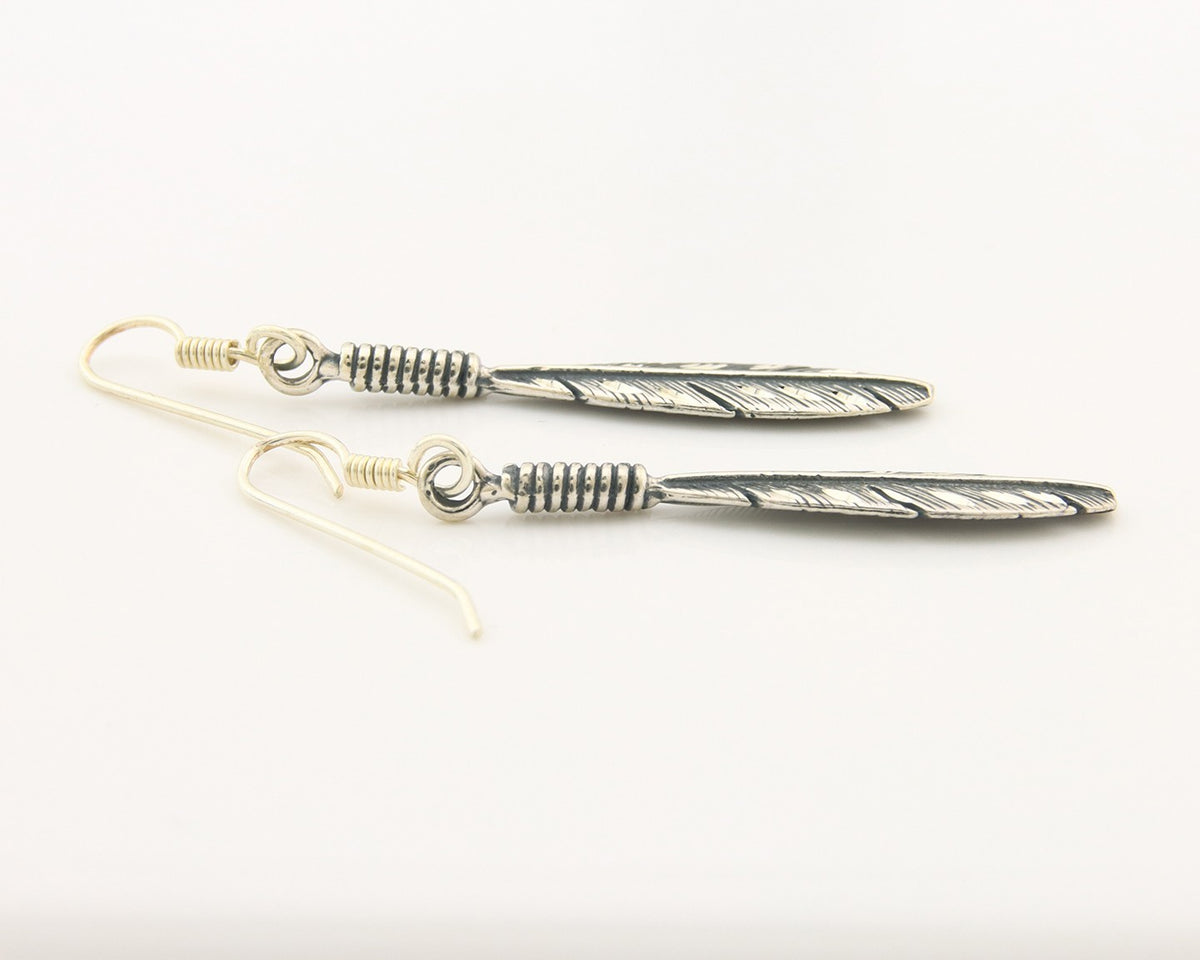 Navajo Eagle Feather Earrings Sterling Silver Dangle Vintage