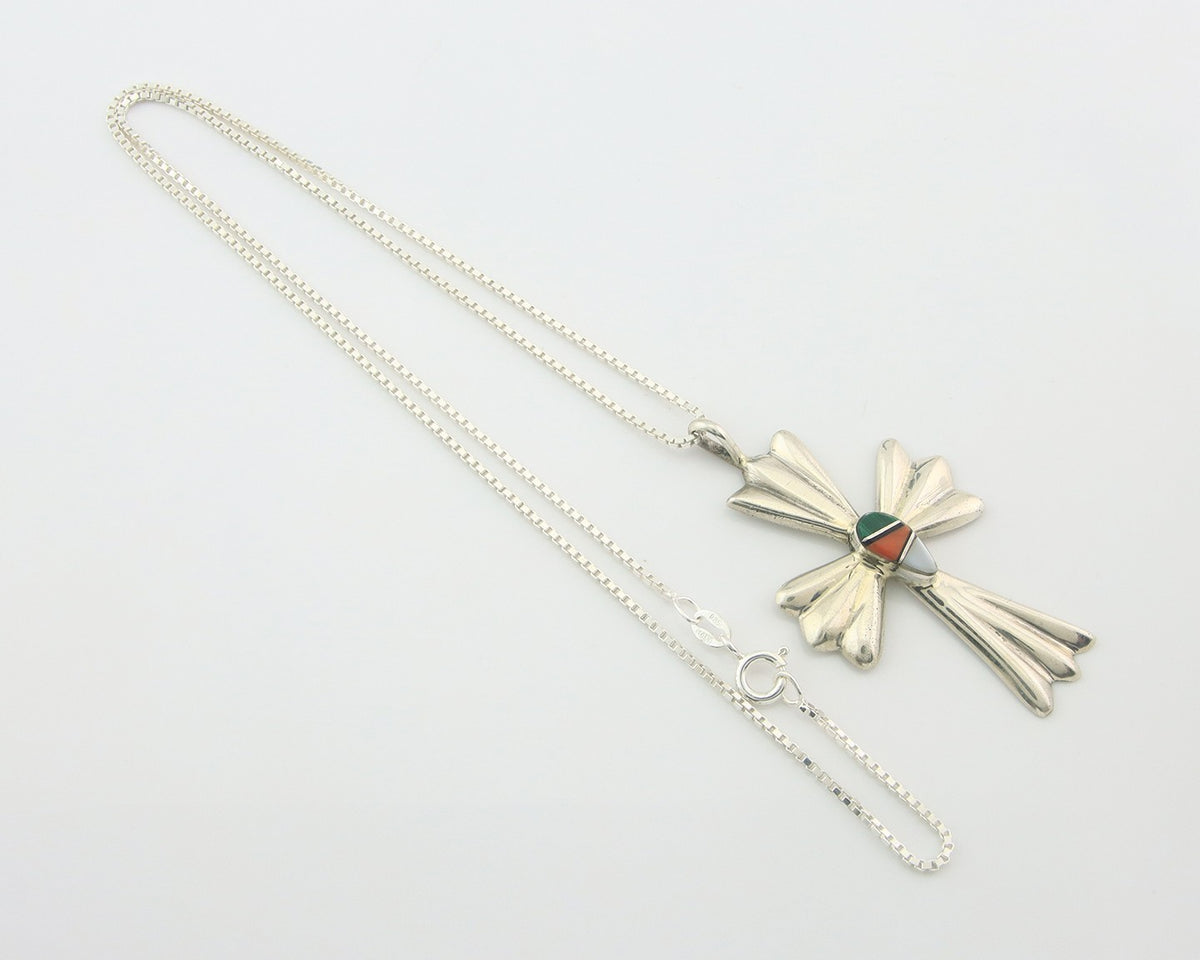 Navajo Cross Necklace Sterling Silver Authentic Natural Gemstones Signed M