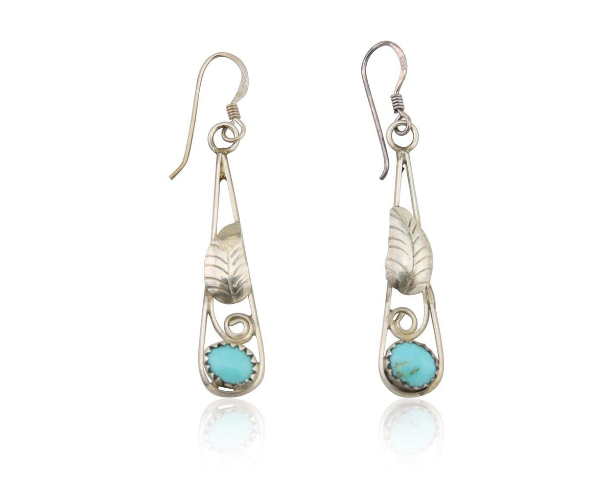 Navajo Dangle Earrings 925 Silver Natural Blue Turquoise Artist Signed JB C.80's
