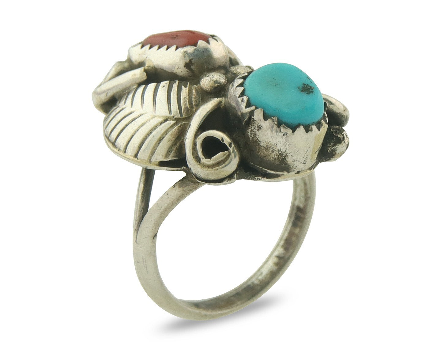 Vintage Navajo Ring 925 Sterling Natural Gemstones Signed HL Size 5.5