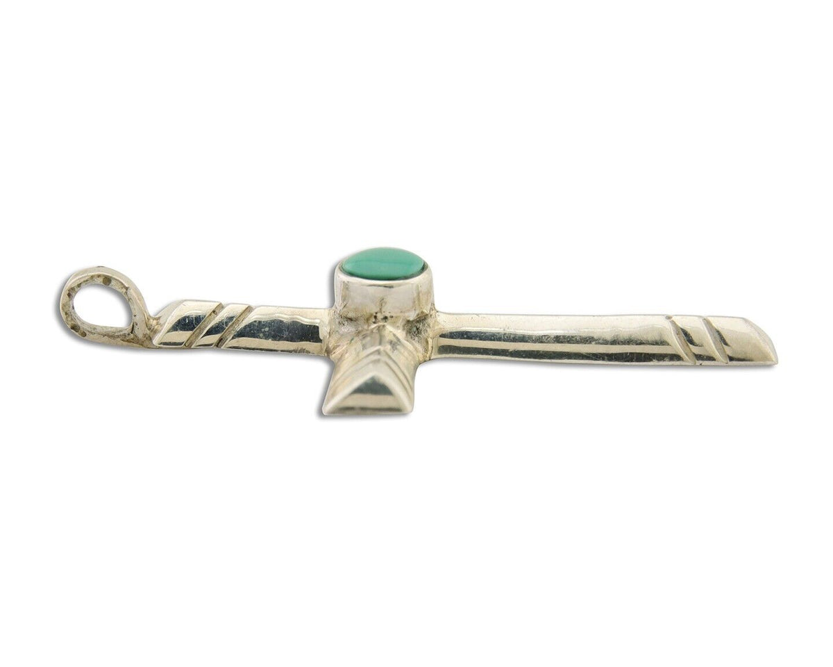 Navajo Sand Cast Cross Pendant 925 Silver Turquoise Artist Signed J Yazzie C.80s
