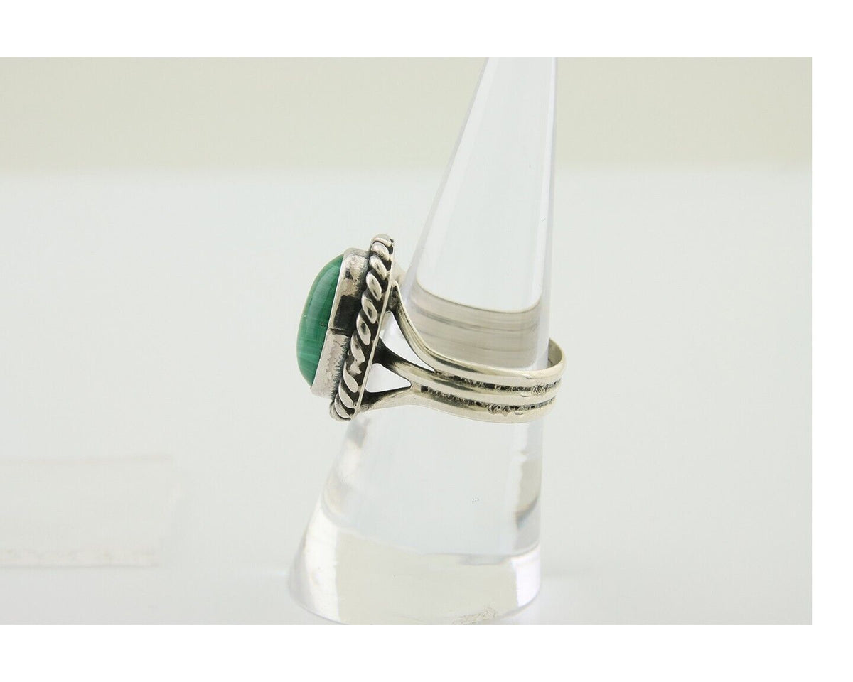 Navajo Ring 925 Silver Natural Malachite Native American Artist C.80's