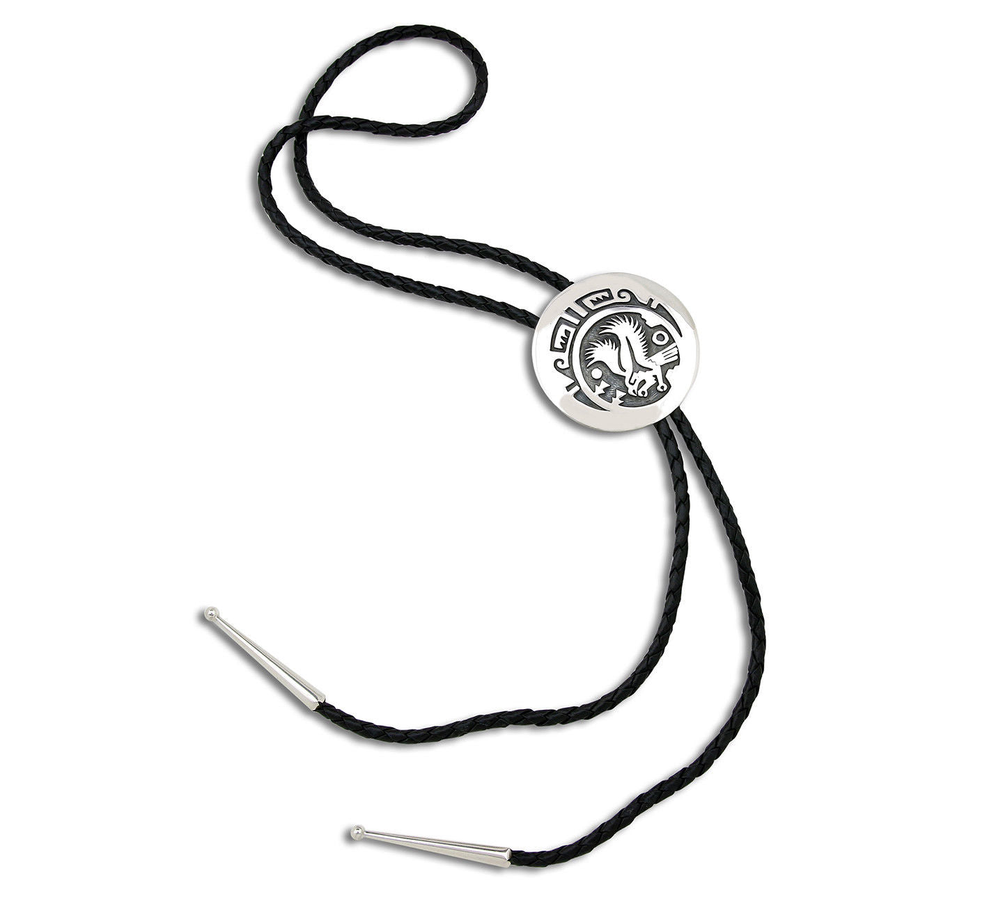 Navajo Artist Sharon Cisco Round Eagle Scenic 925 Solid Sterling Silver Bolo Tie