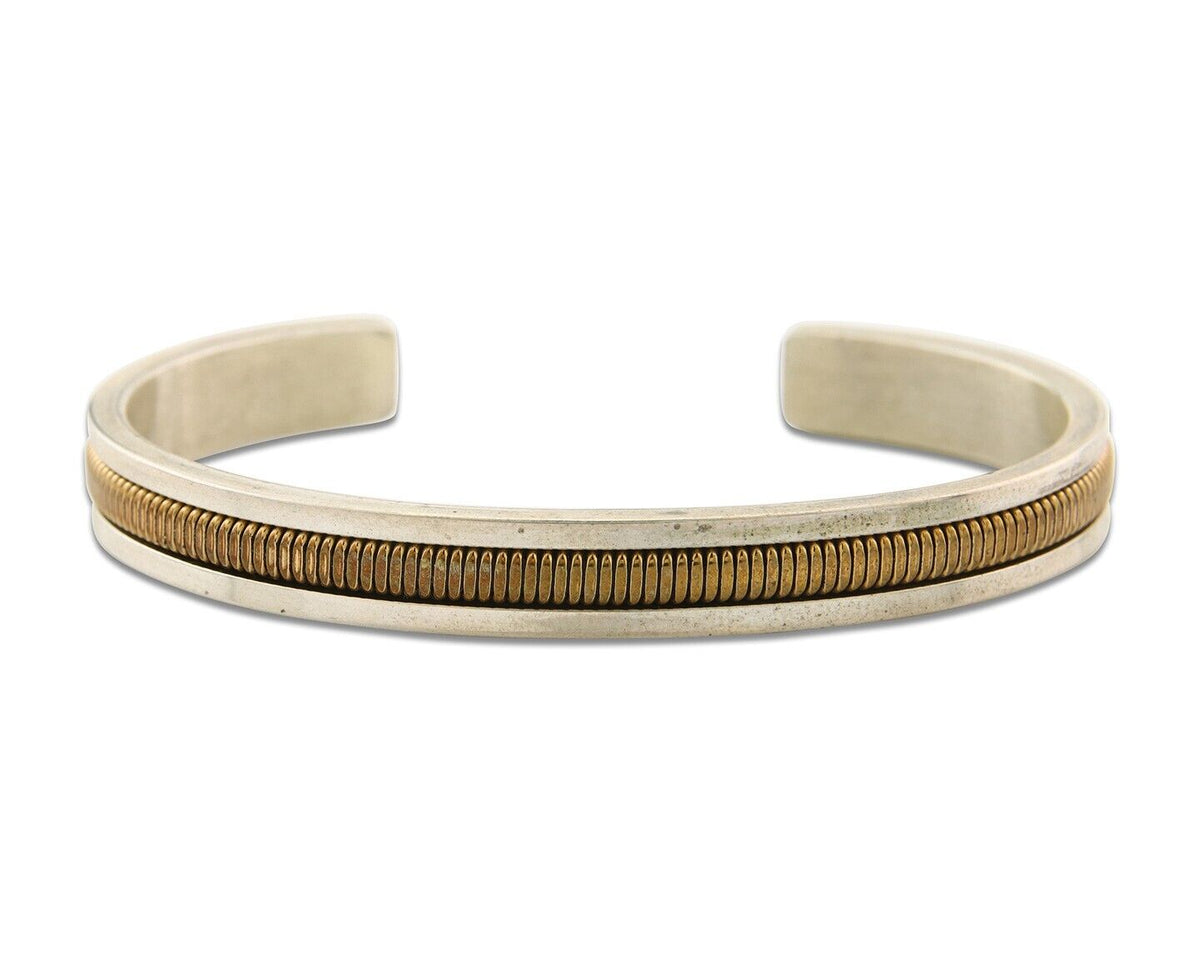 Navajo Bracelet 925 Silver & 12k Yellow Gold Filled Signed TAHE C.80's