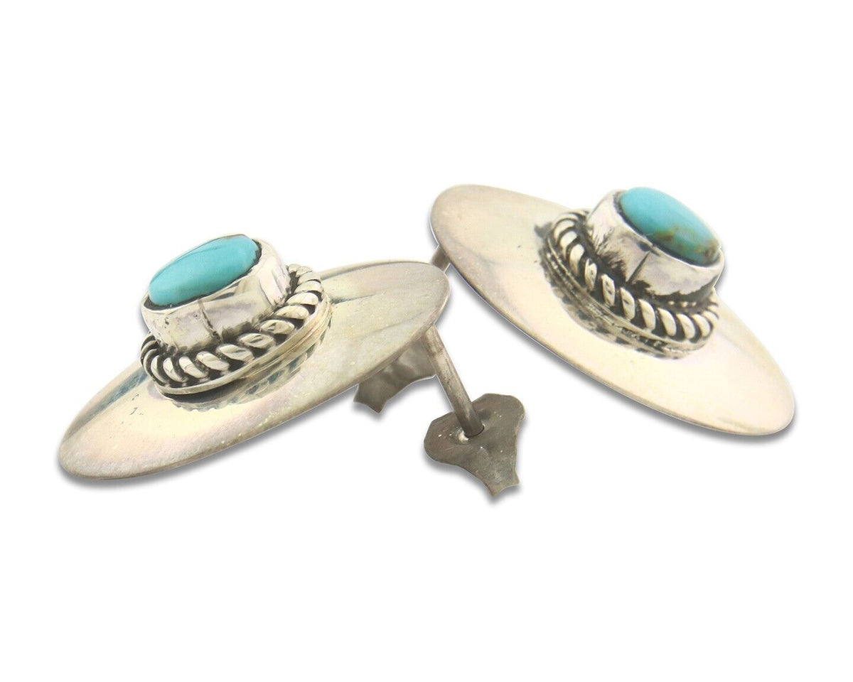 Navajo Earrings 925 Silver Handmade Natural Turquoise Signed Wilson Padila C80s
