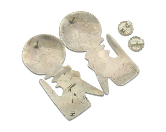 Navajo Earrings 925 Silver Natural Turquoise Natural Artist Signed TH C.80's