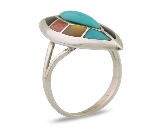 Navajo Ring 925 Silver Turquoise Shell Onyx Spiney Oyster Native Artist C.80's