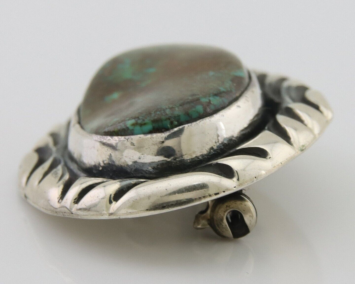 Navajo Pin 925 Silver Natural Mined Turquoise Artist Signed C Montoya C.80's