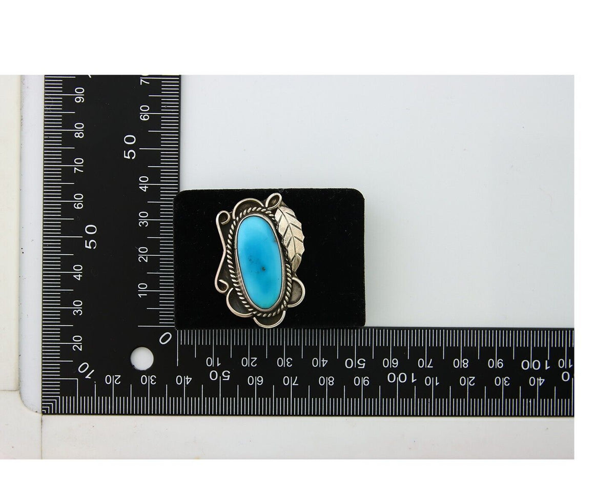 Navajo Ring 925 Sterling Blue Turquoise Native American Artist C.80's