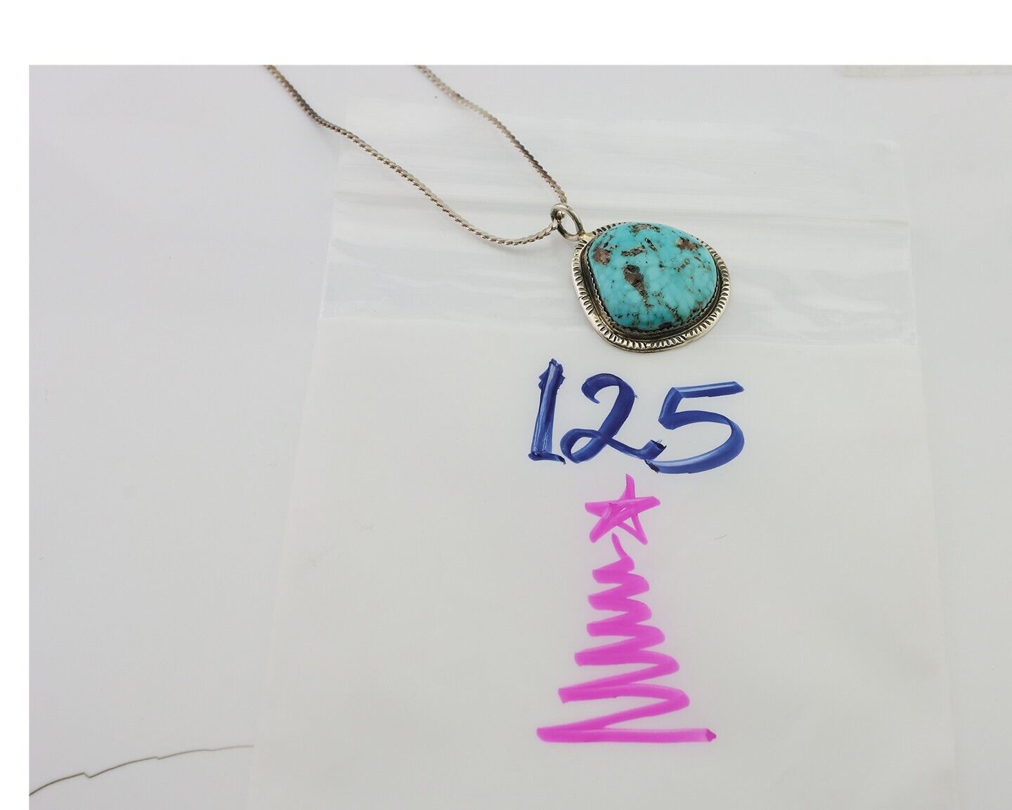 Navajo Pendant 925 Silver Natural Blue Turquoise Artist Signed G Yazzie C.80's