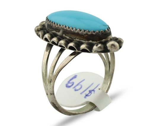 Navajo Ring .925 Silver Sleeping Beauty Turquoise Native American Artist C.80's