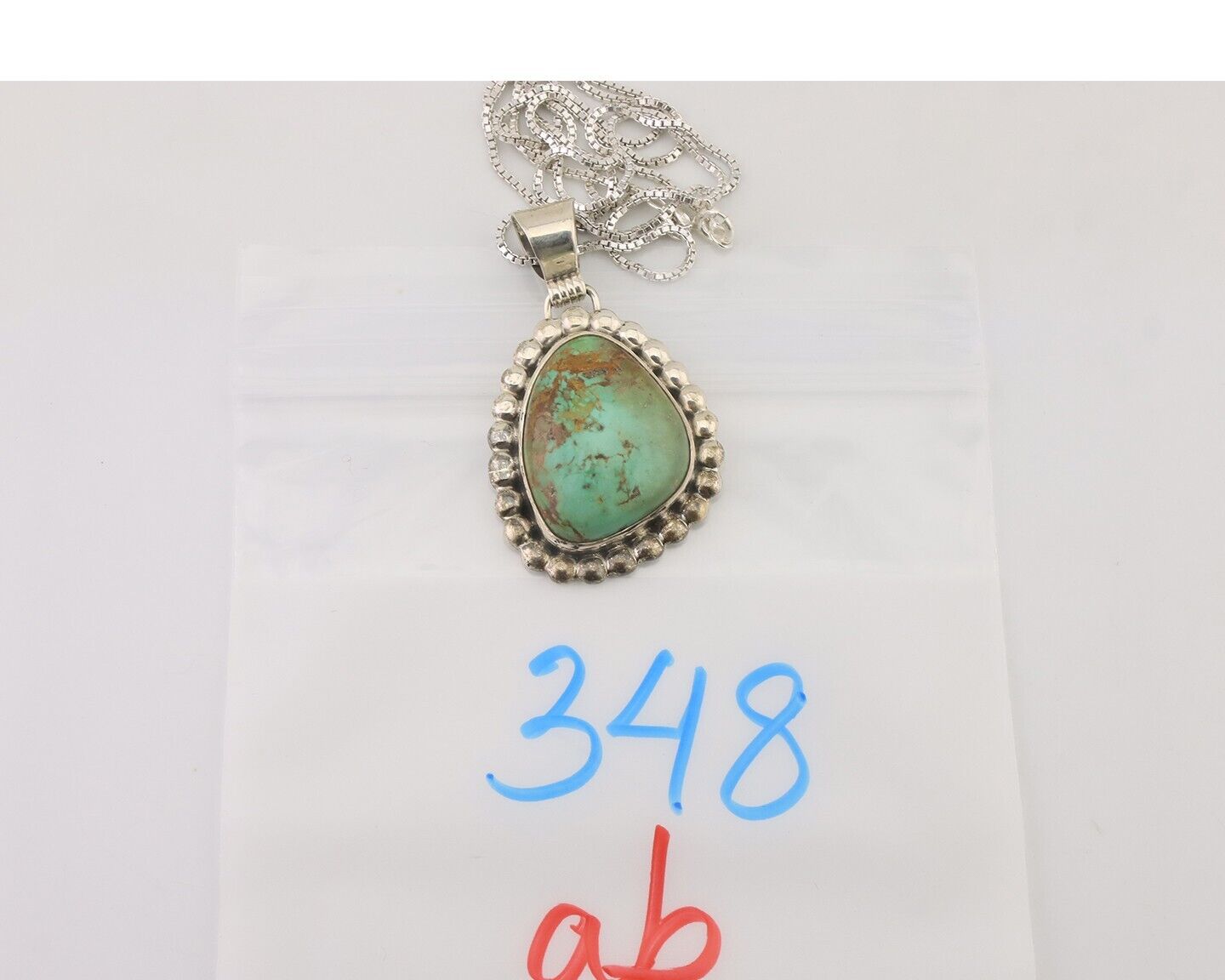 Navajo Necklace 925 Silver Natural Turquoise Signed Sunset C.85