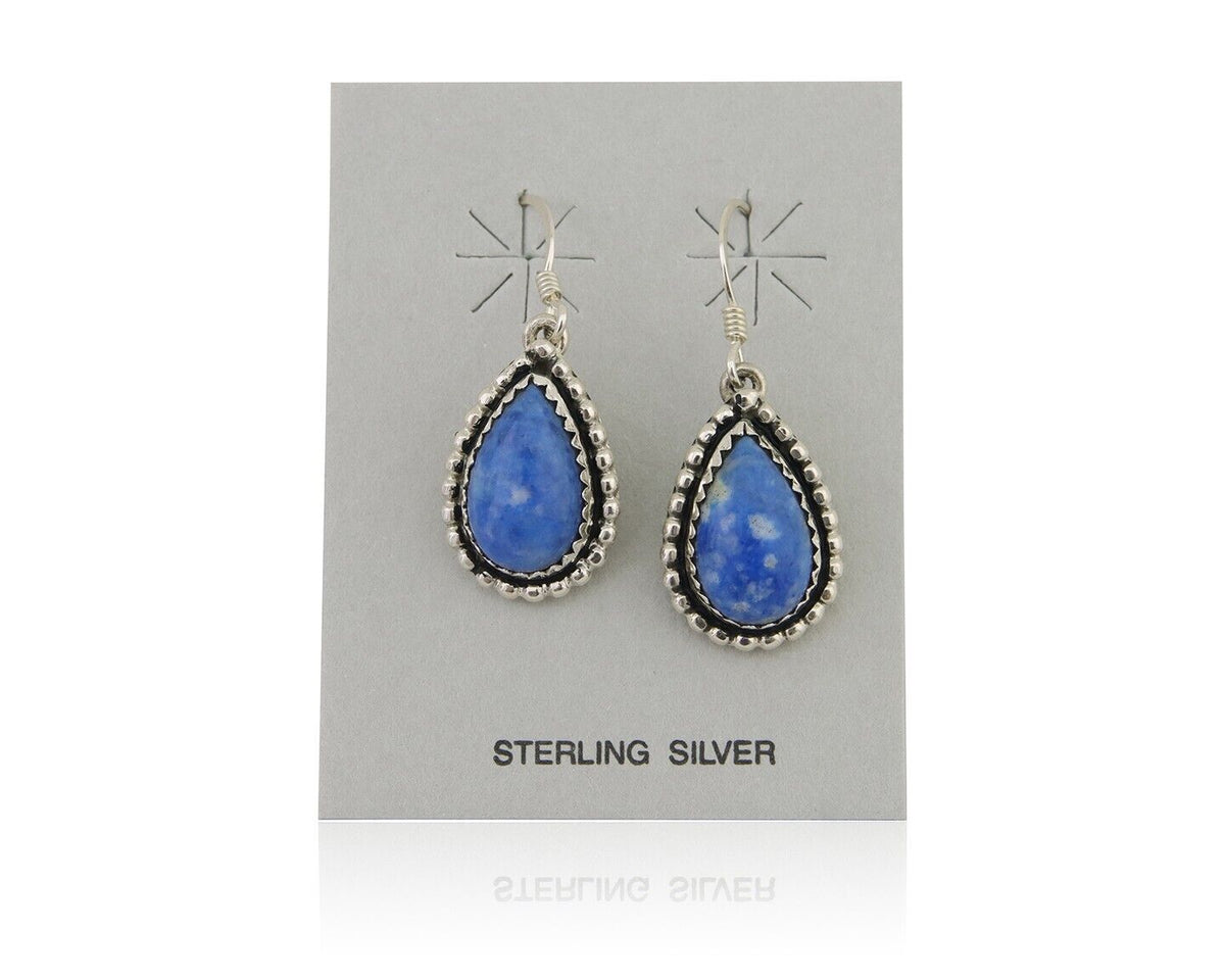 Navajo Earrings 925 Silver Blue Denim Lapis Artist Signed First Eagle C.80's