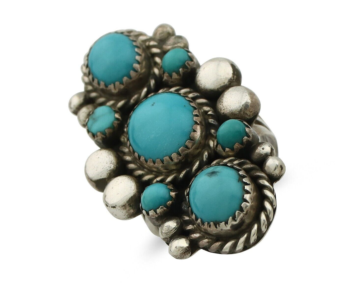 Navajo Ring 925 Silver Blue Turquoise Artist Signed M Charlie C.80's