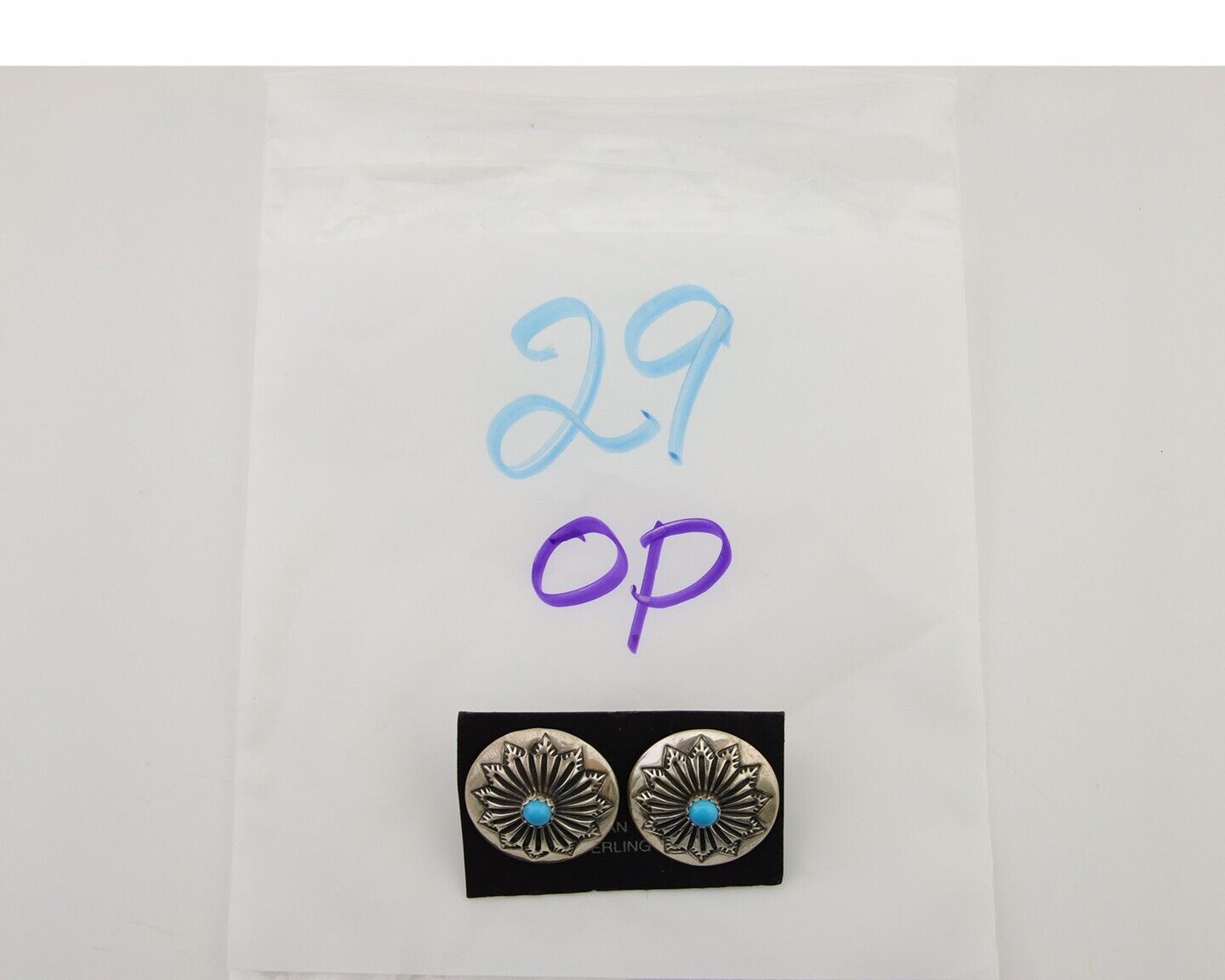 Navajo Shield Earrings 925 Silver Blue Turquoise Artist Signed SN C.80s