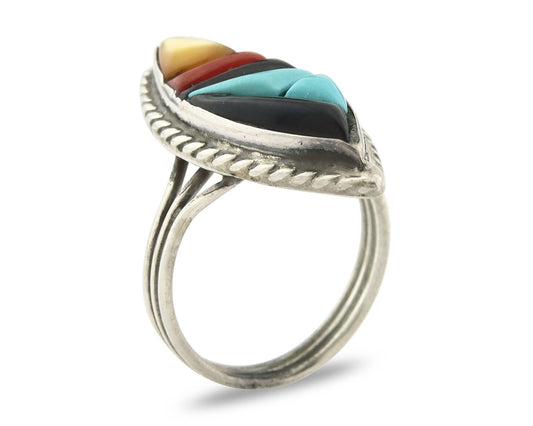 Vintage Zuni Ring 925 Sterling Silver Natural Gemstone Signed R & GT Size 6.25