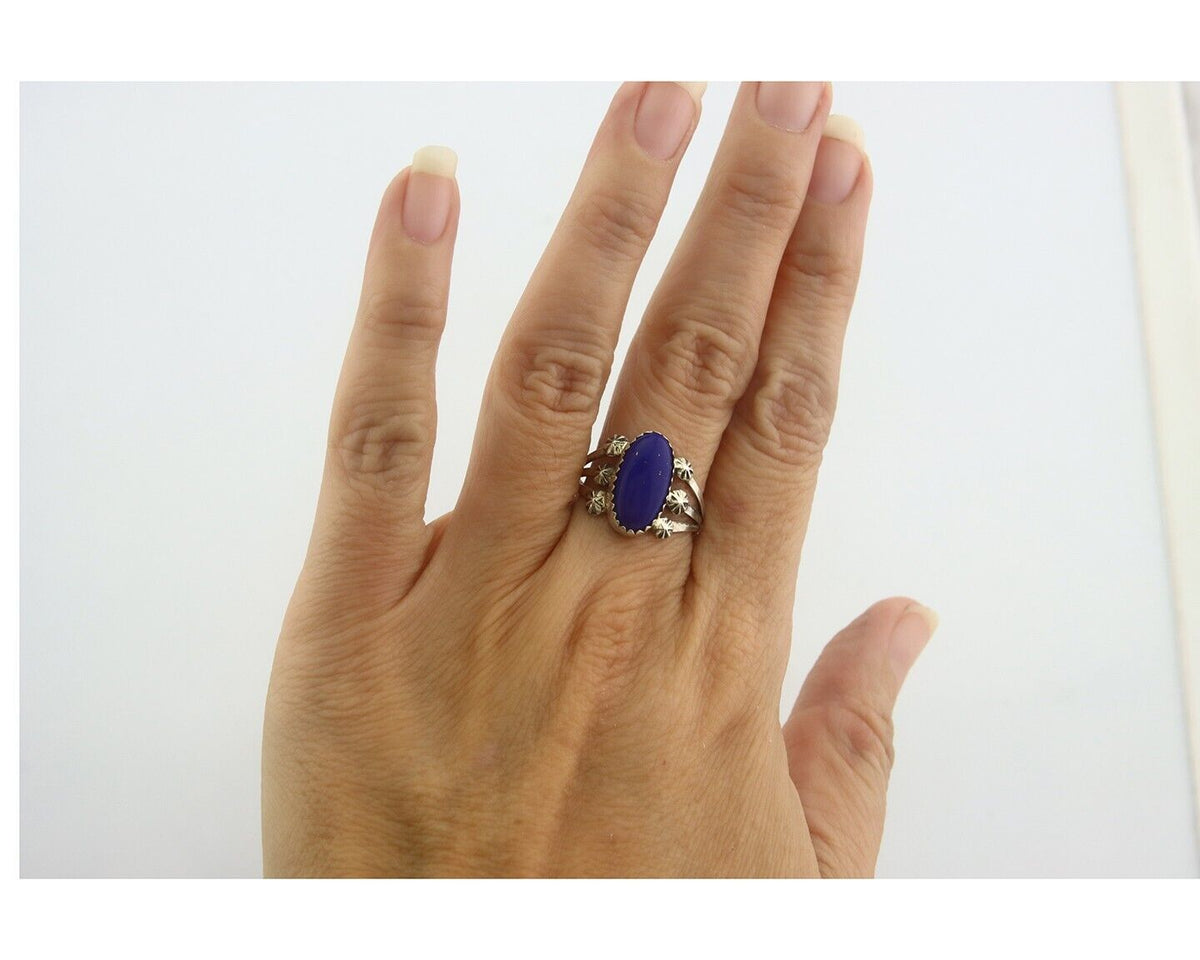 Navajo Ring 925 Sterling Natural Lapis Handmade Native Artist C.80's