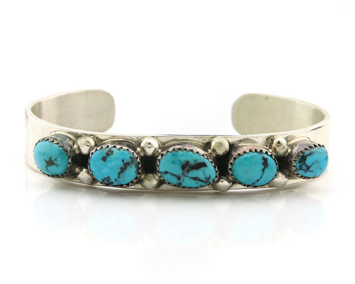 Navajo Bracelet Sterling Silver Nevada Turquoise Artist Signed C Jones
